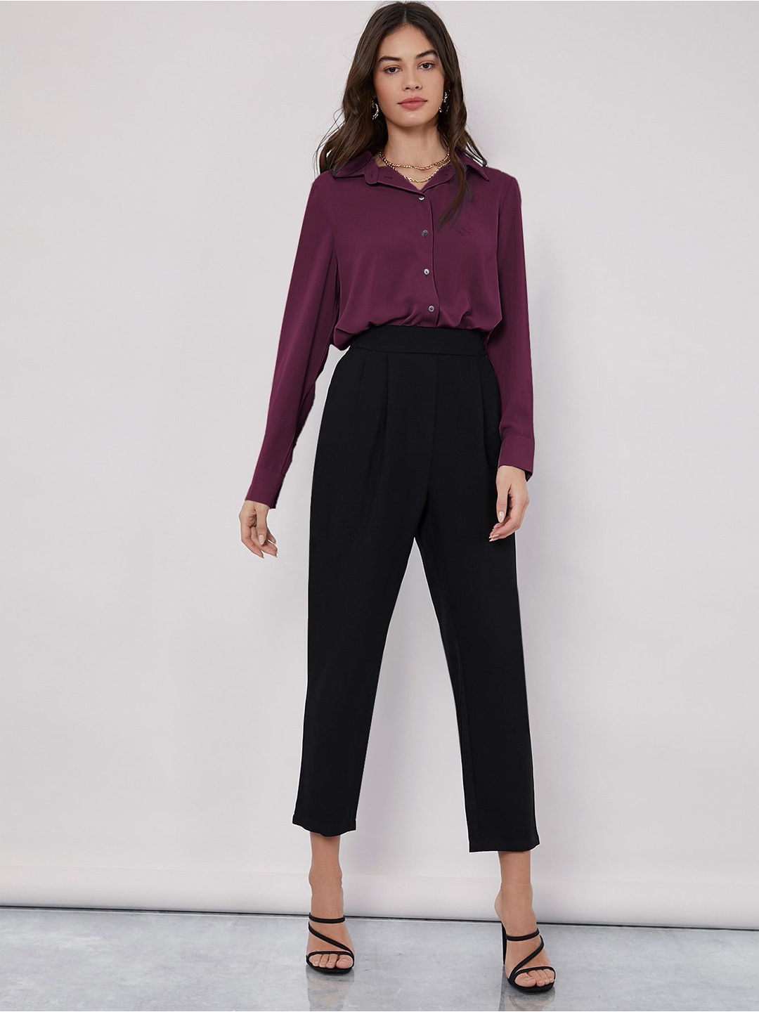 

Mast & Harbour Women Spread Collar Solid Casual Shirt, Purple