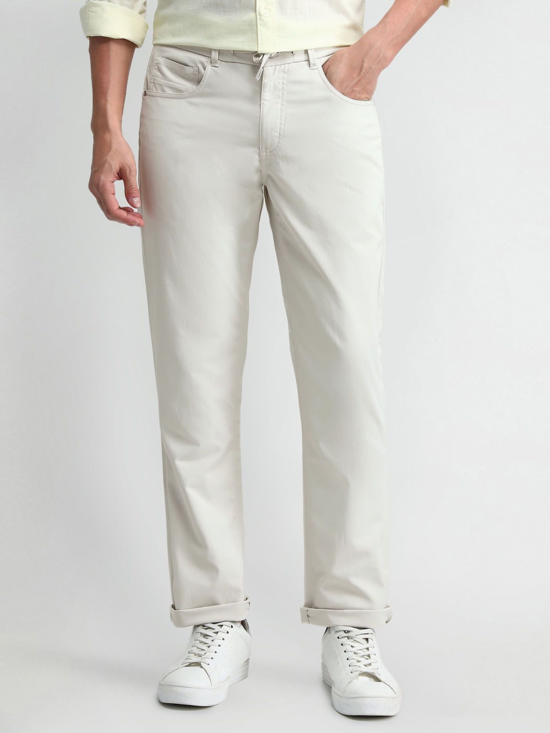 

Arrow New York Men Classic Slim Fit Mid-Rise Trousers, Beige