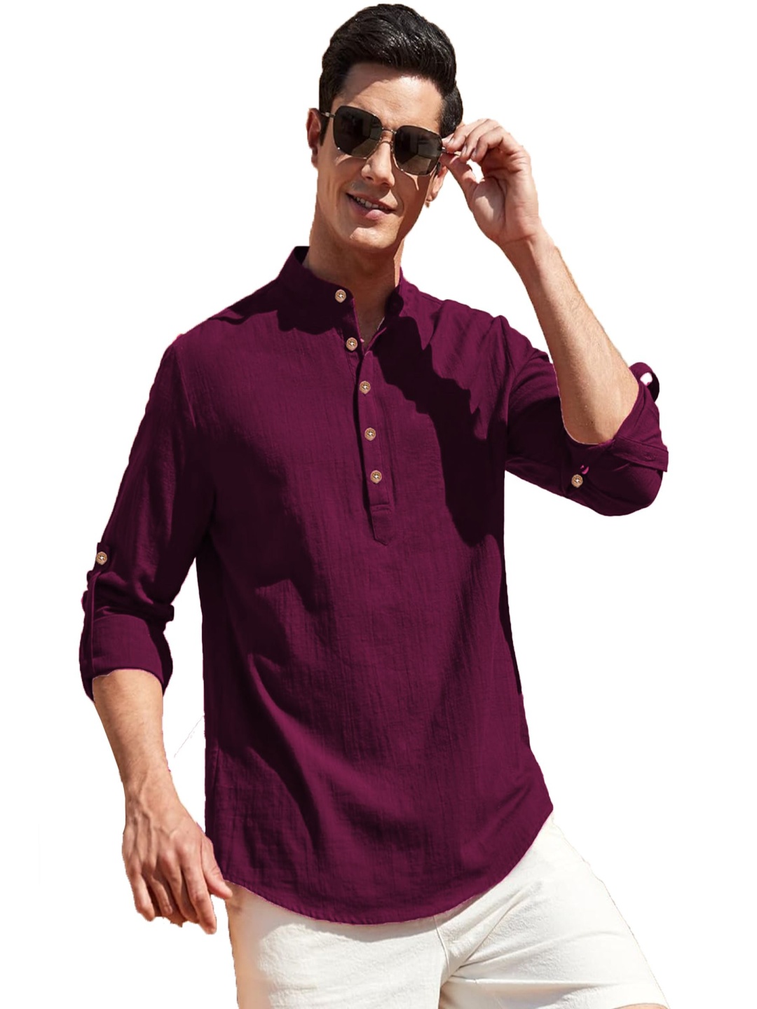 

EdinWolf Mandarin Collar Pure Cotton Straight Kurta, Purple