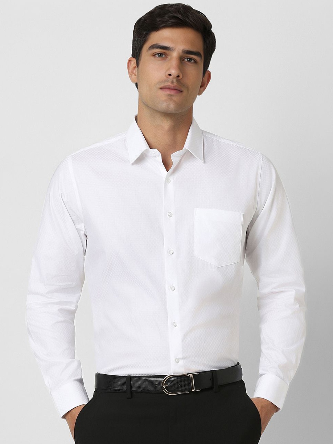 

Van Heusen Men Slim Fit Spread Collar Textured Cotton Formal Shirt, White