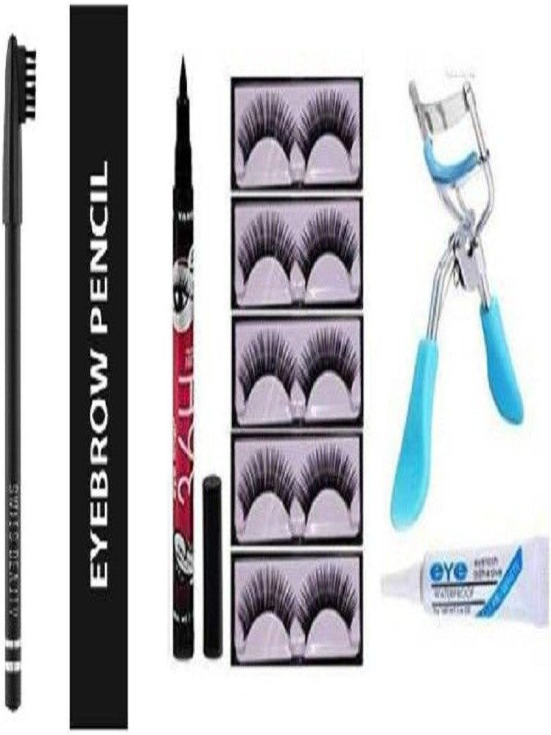 

Lenon Set Of 9 False Eyelashes With Curler, Glue, Eyeliner & Eyebrow Pencil, Black