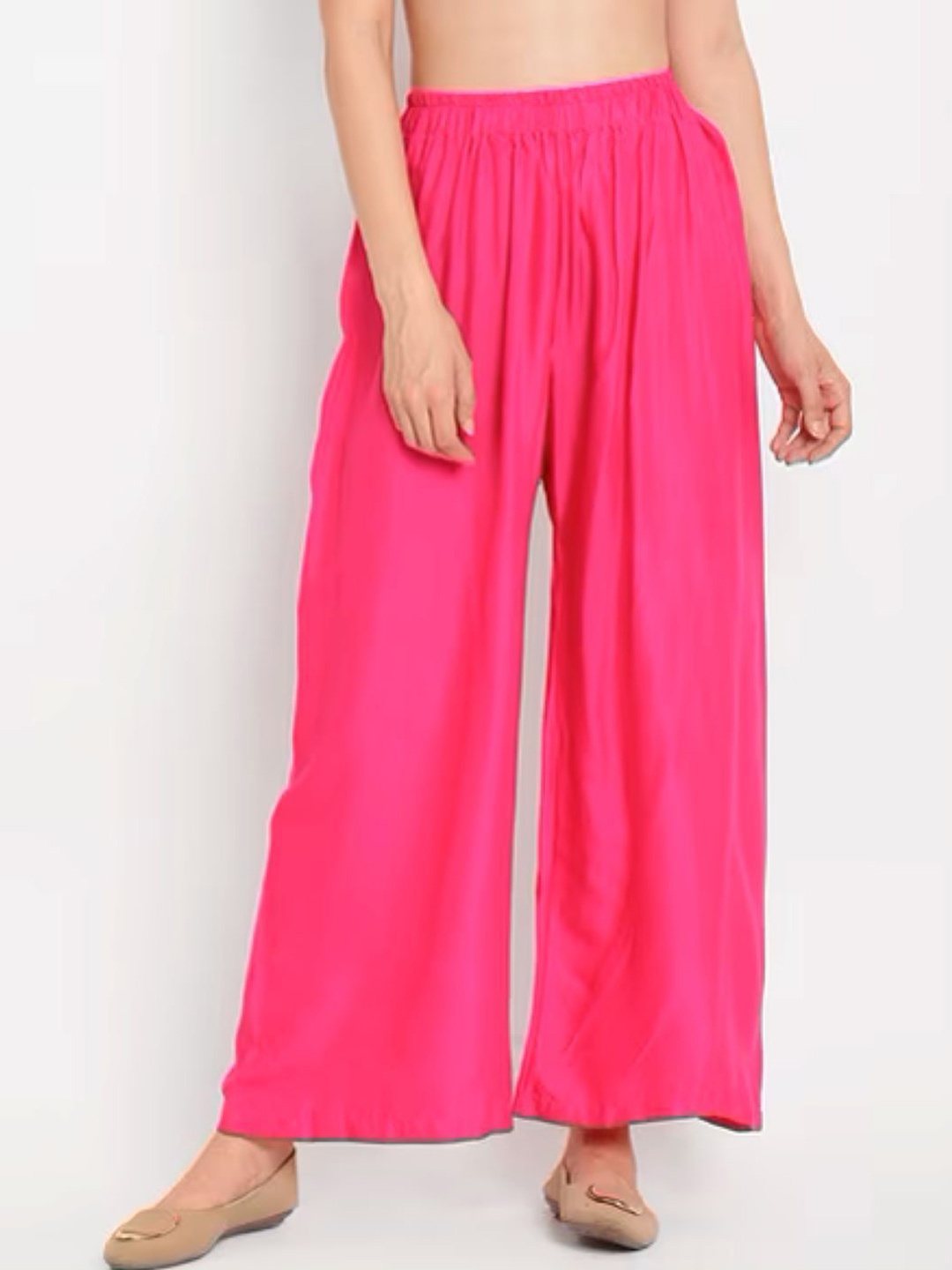 

NYPA Women Flared Knitted Palazzos, Pink