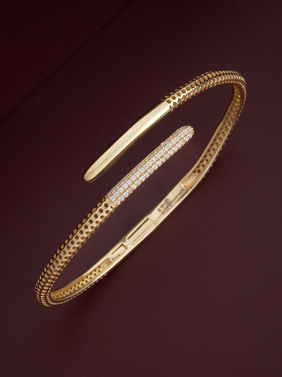 

Kushal's Fashion Jewellery 92.5 Pure Silver Gold-Plated Stone Studded Cuff Bracelet