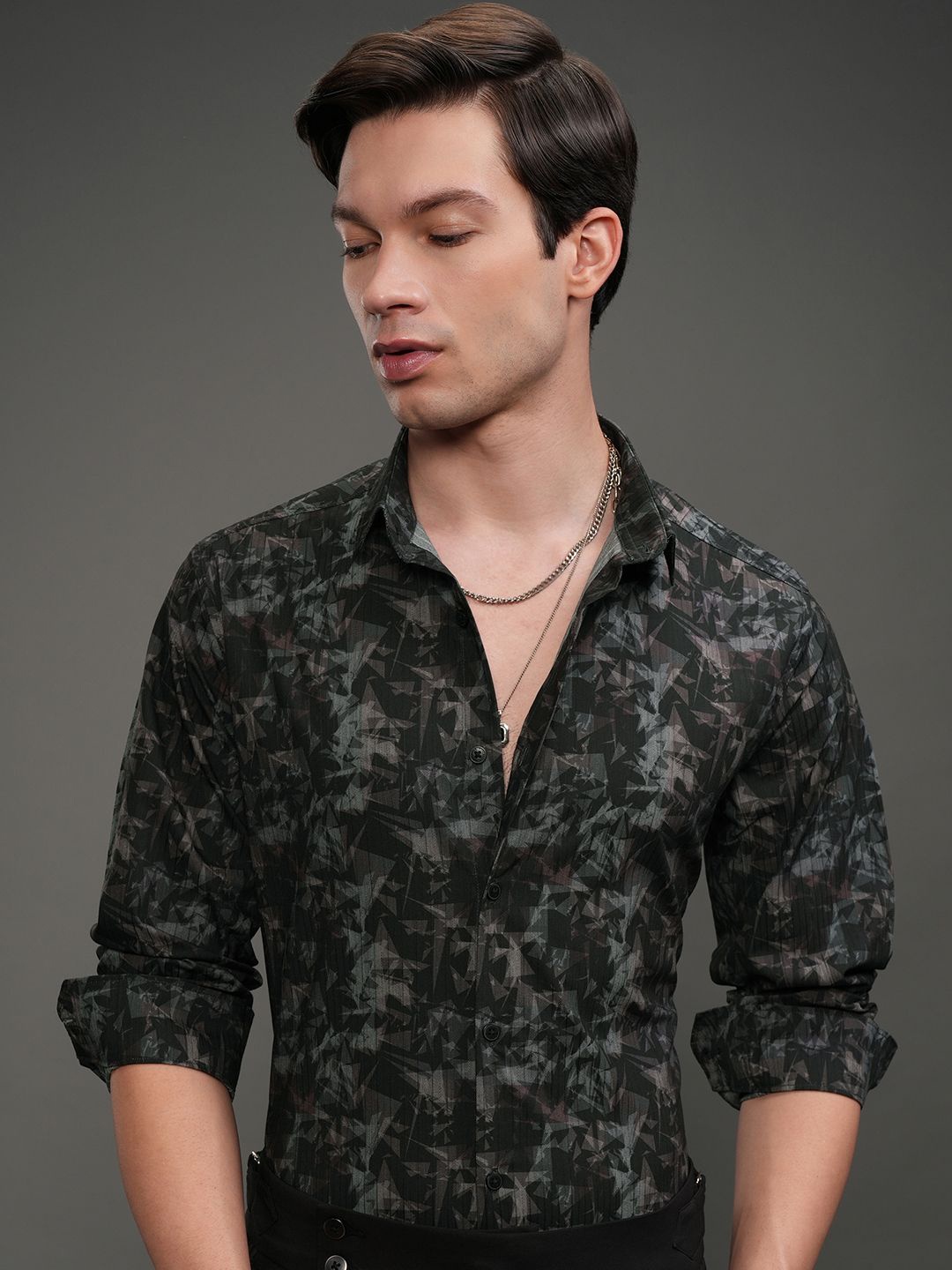 

HIGHLANDER Men Printed Occasion Slim Fit shirt, Black