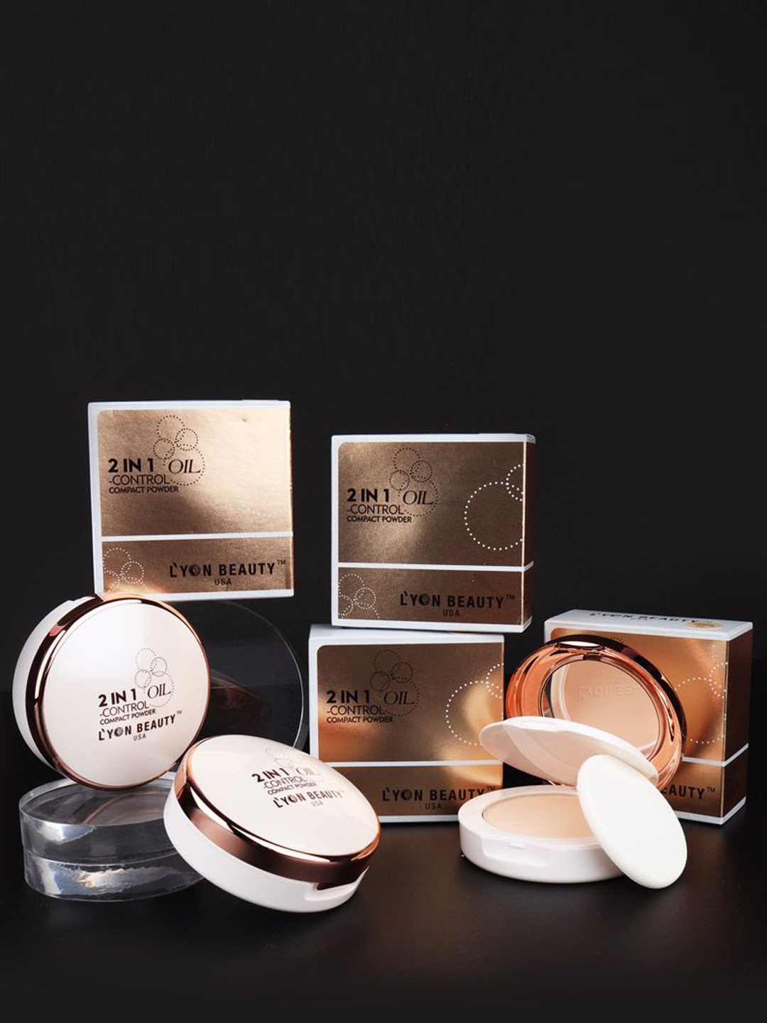 

Lyon Beauty USA 2 In 1 Oil Control Compact Powder - 30 g - Light Medium - 02, Rose gold