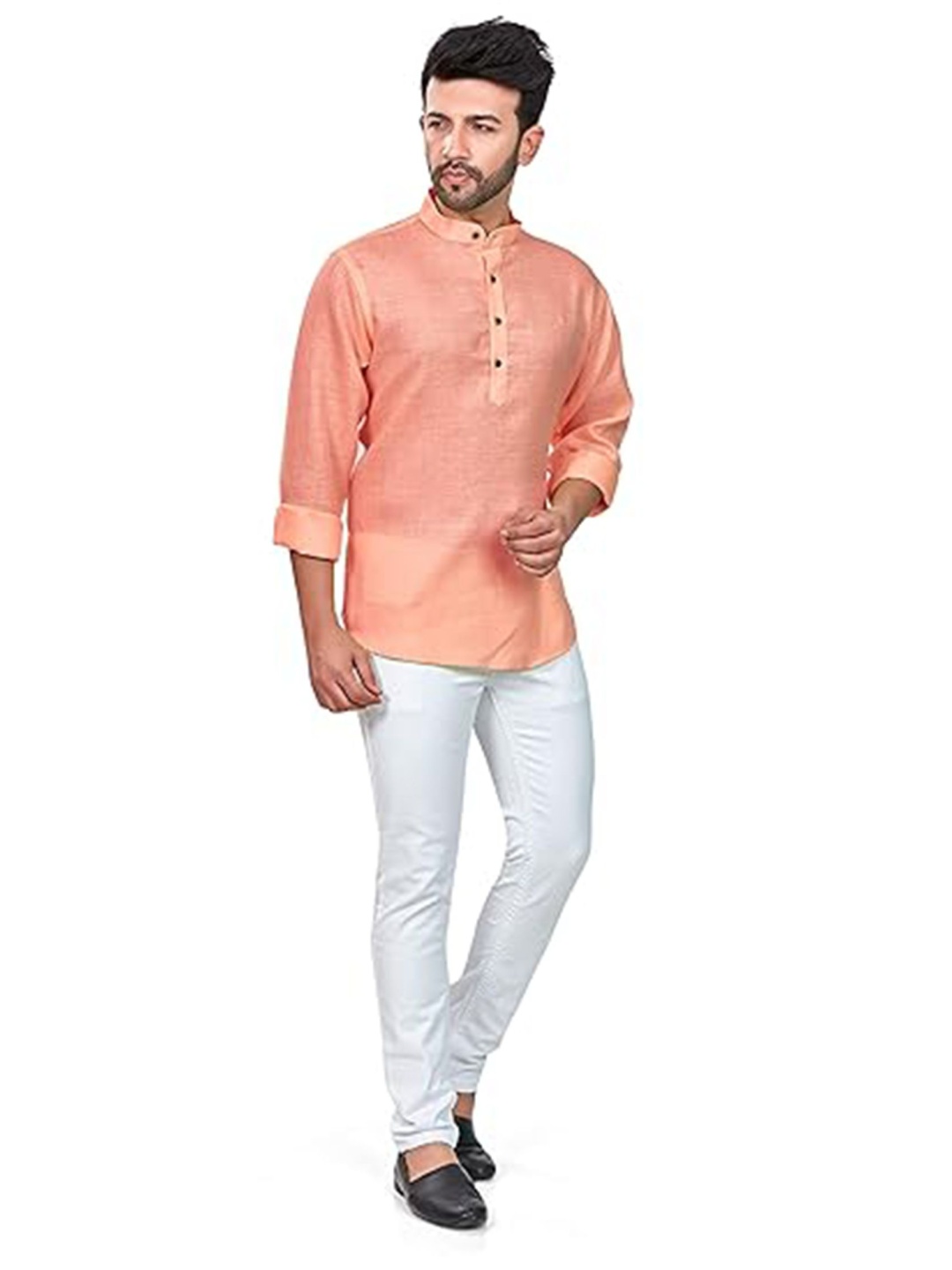 

EdinWolf Mandarin Collar Cotton Slim Fit Straight Kurta, Orange