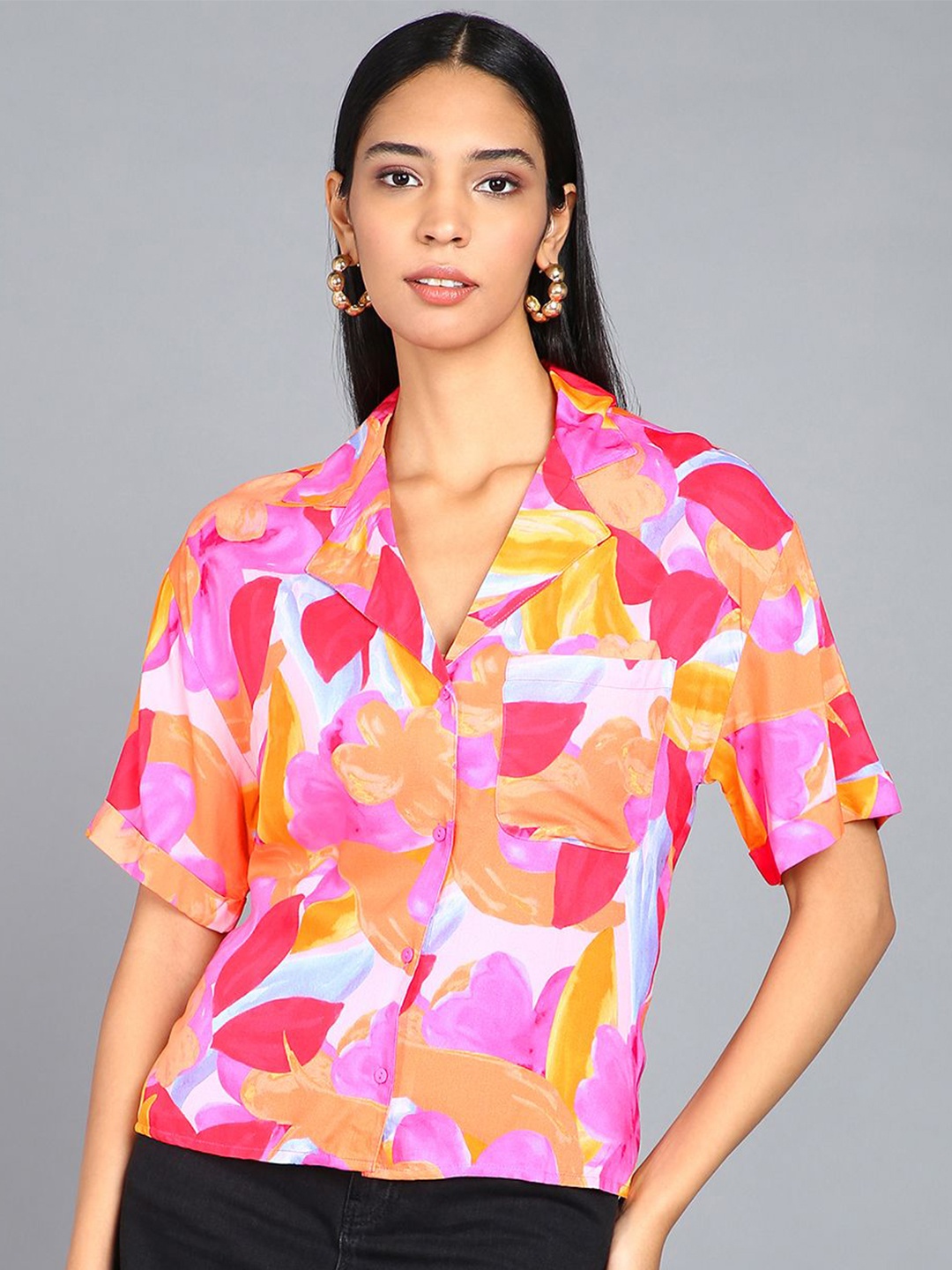 

SAFFE Women Abstract Printed Shirt Style Top, Multi