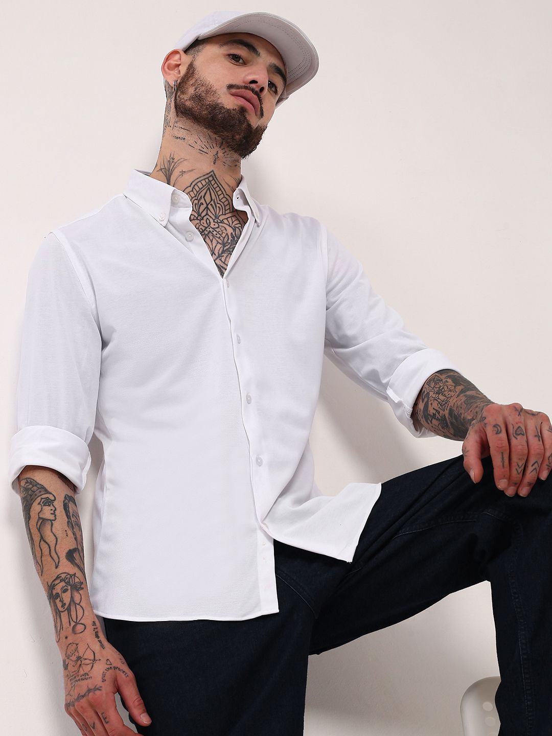 

SHOWOFF Men Comfort Slim Fit Button-Down Collar Solid Cotton Casual Shirt, White
