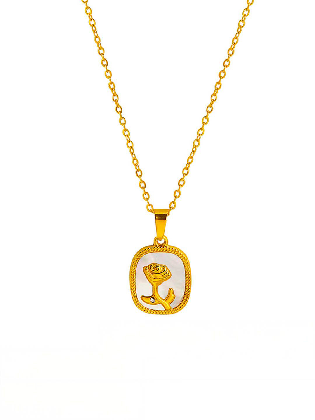 

StyleCast Gold-Toned Floral Square Shaped Pendant With Chain