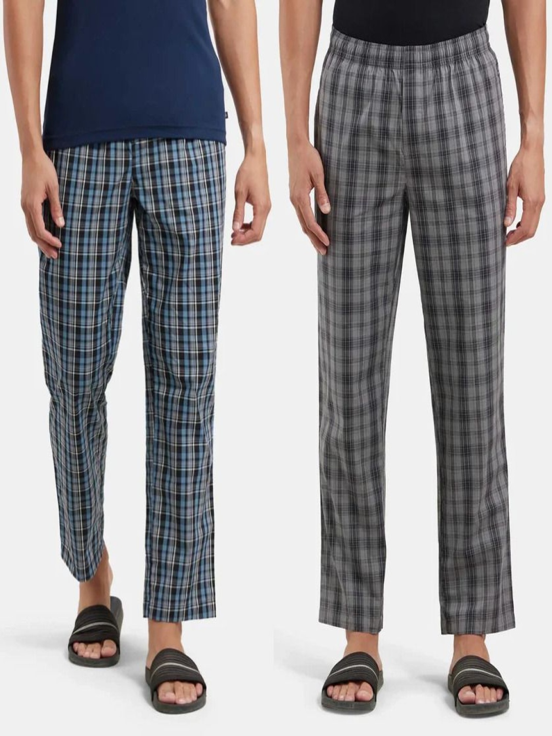 

DIGITAL SHOPEE Pack Of 2 Checked Cotton Mid-Rise Lounge Pants, Blue
