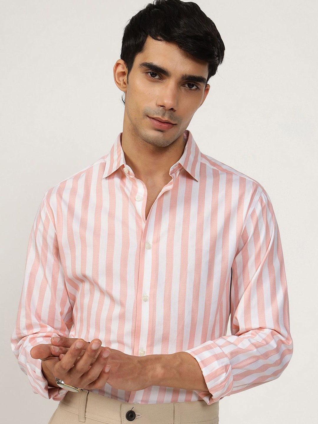 

Andamen Semi Casual Men Cotton Dobby Stripe Slim Fit Shirt, Pink