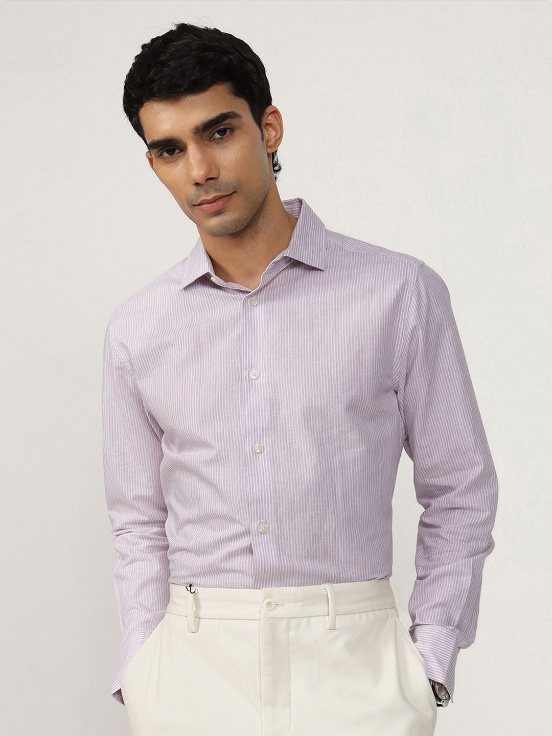 

Andamen Semi Casual Men Cotton Linen Slim Fit Shirt, Lavender