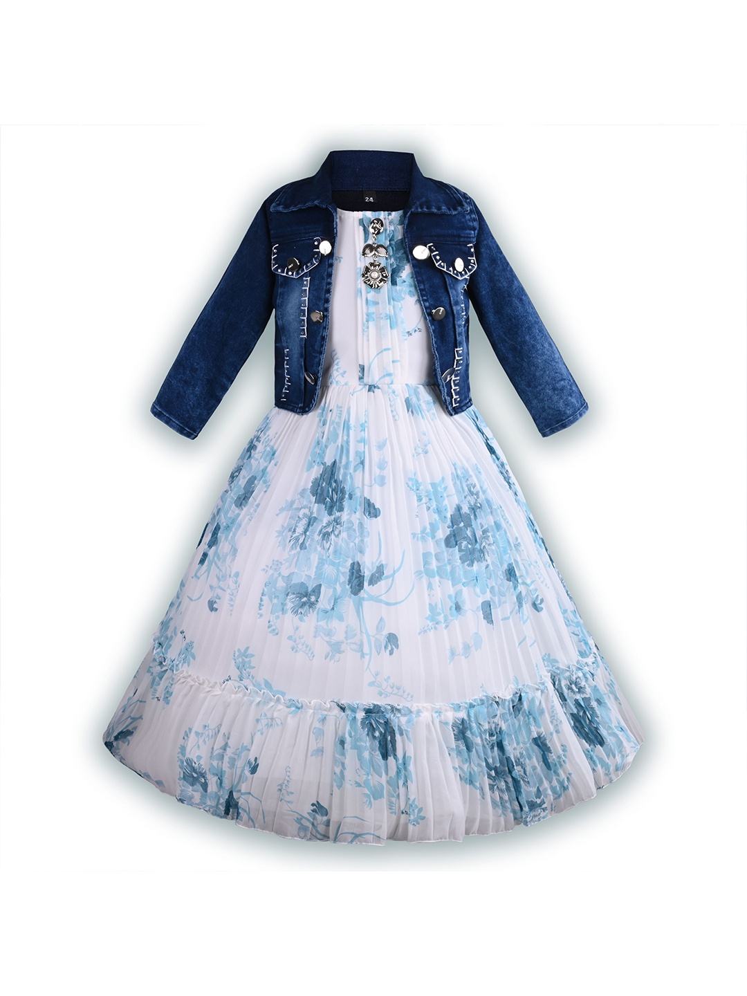 

Wish Karo Girls Floral Printed Georgette Fit & Flare Maxi Dress, Blue