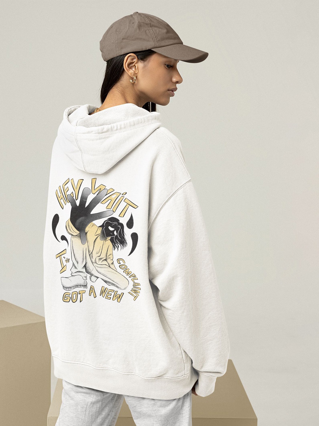 

TheBTclub Women New Complaint Printed Hooded Sweatshirt, White