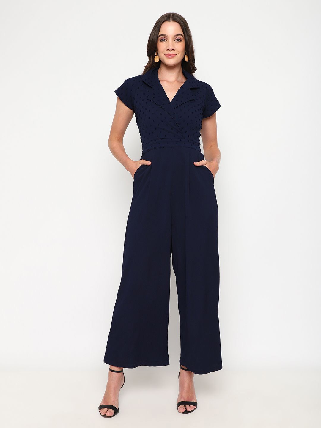 

Satrisha Women V-Neck Short Sleeves Basic Jumpsuit, Navy blue