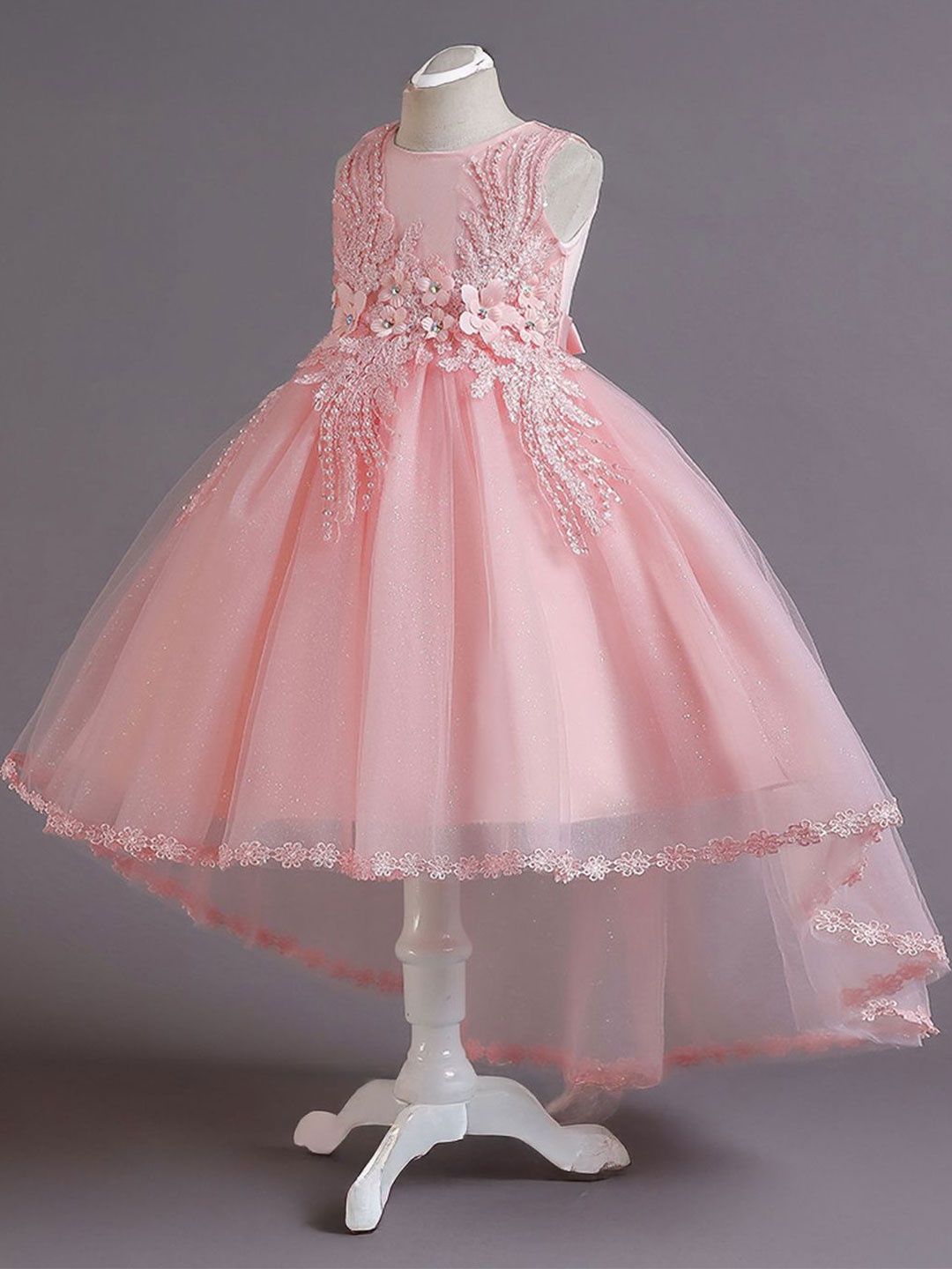 

Xsole Girls Floral Self Design Fit & Flare Midi Dress, Pink