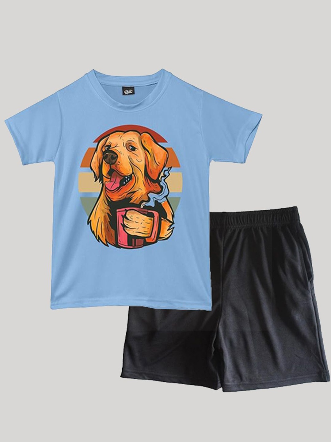 

RISH Kids Relaxed Fit Printed Round Neck T-Shirt With Shorts, Blue