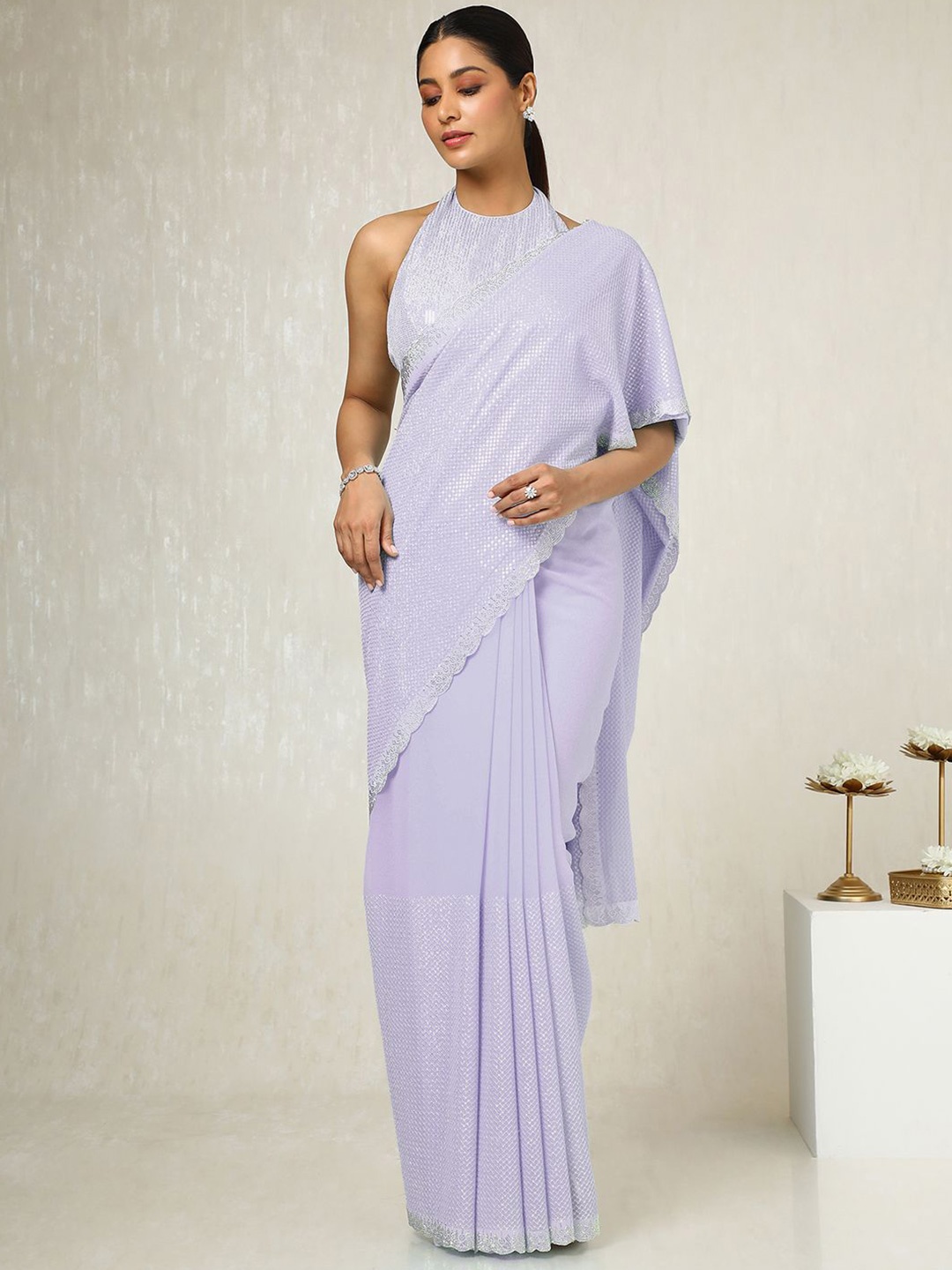 

Soch Sequinned Poly Georgette Saree, Purple