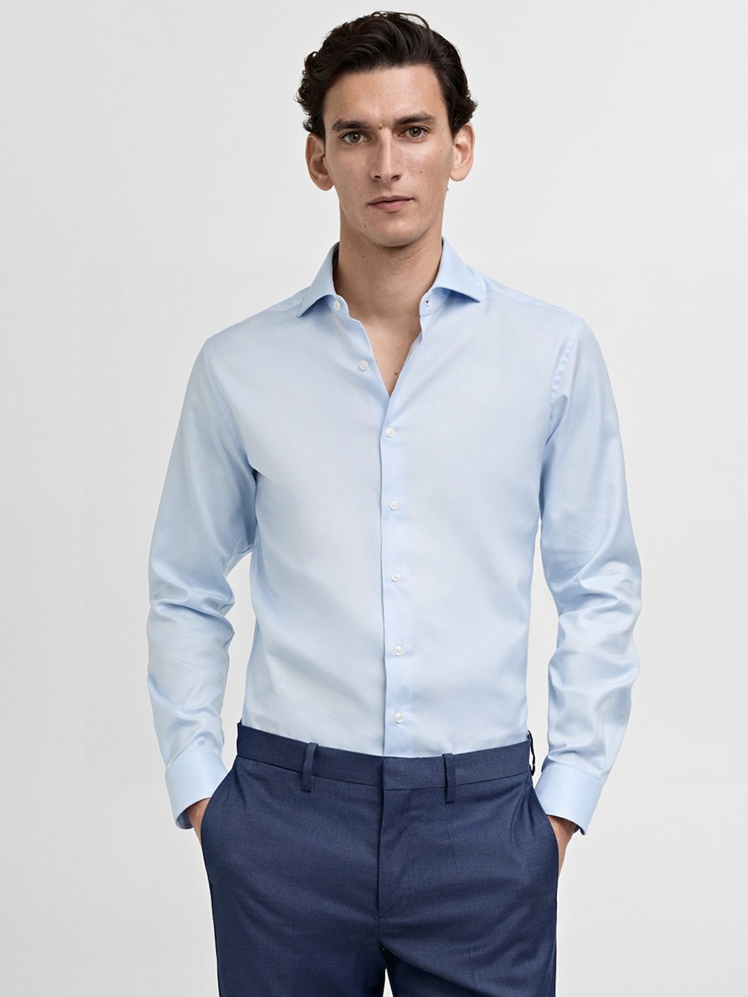 

MANGO MAN Pure Cotton Slim Fit Formal Shirt, Blue