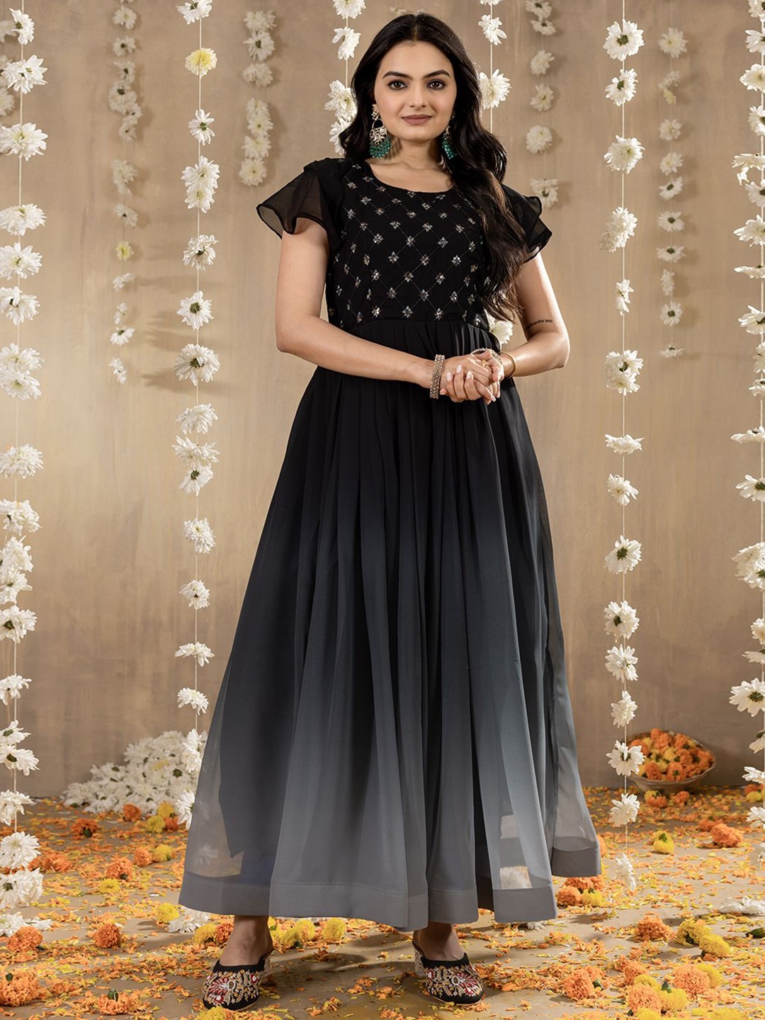 

Tilton Women Embellished Fit & Flare Maxi Dress, Black