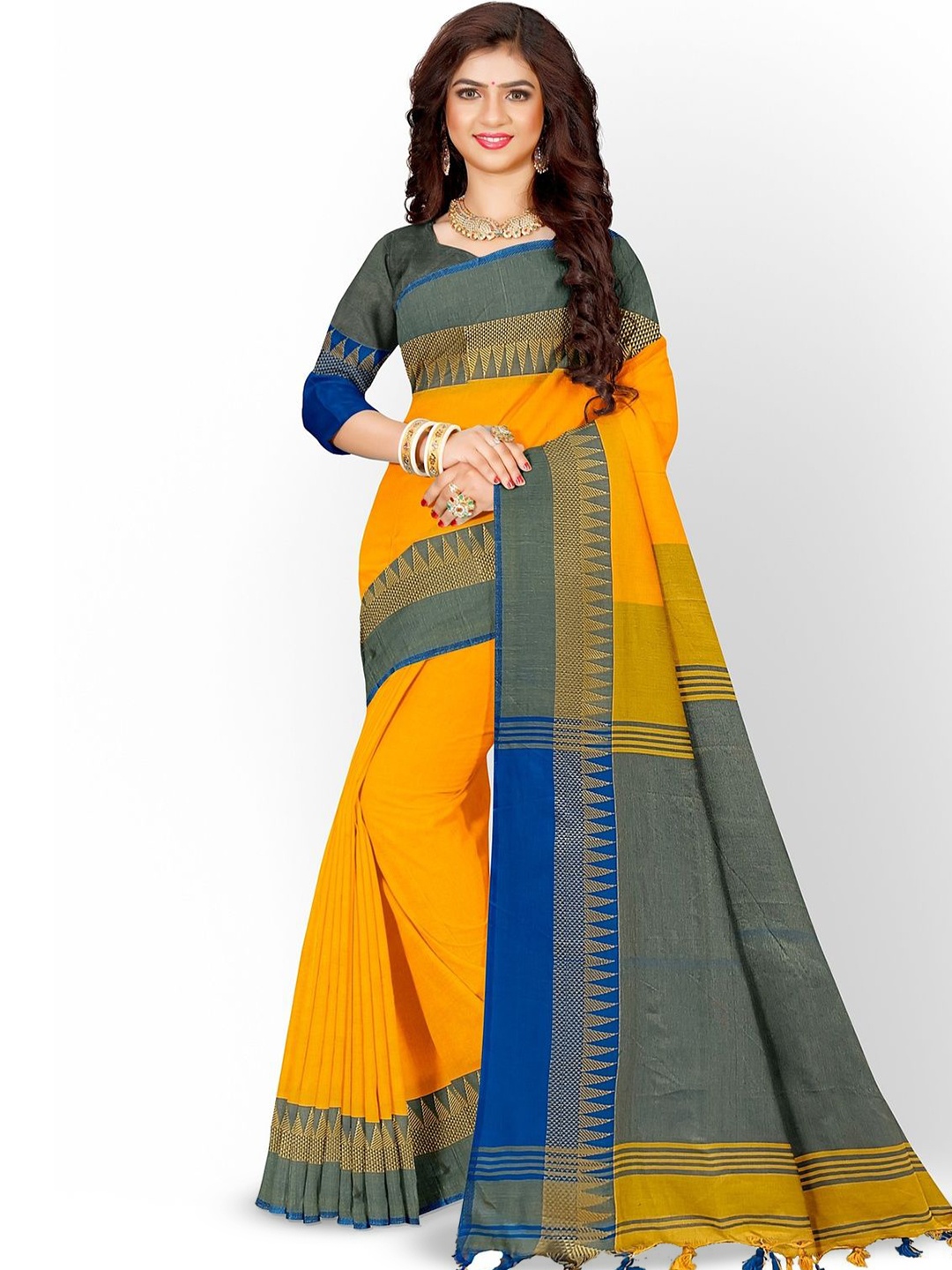 

BALARAM SAHA Solid Pattern Saree, Yellow