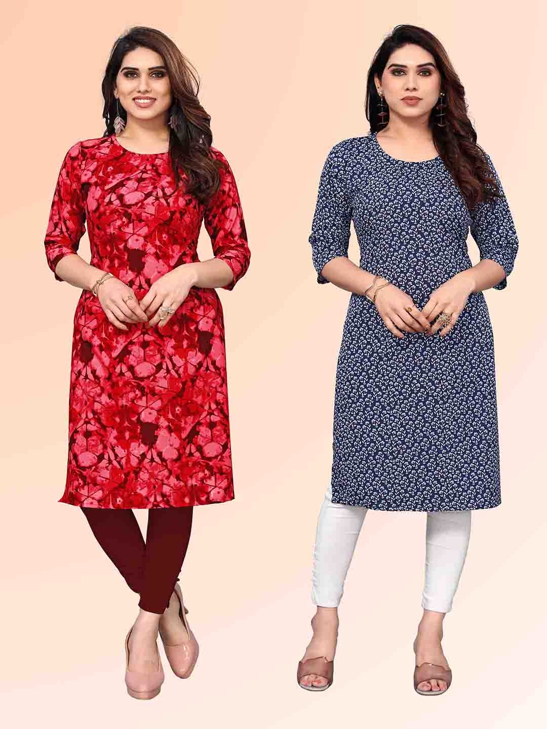 

KETAKI FASHION Selection Of 2 Abstract Printed Round Neck Straight Kurtas, Maroon