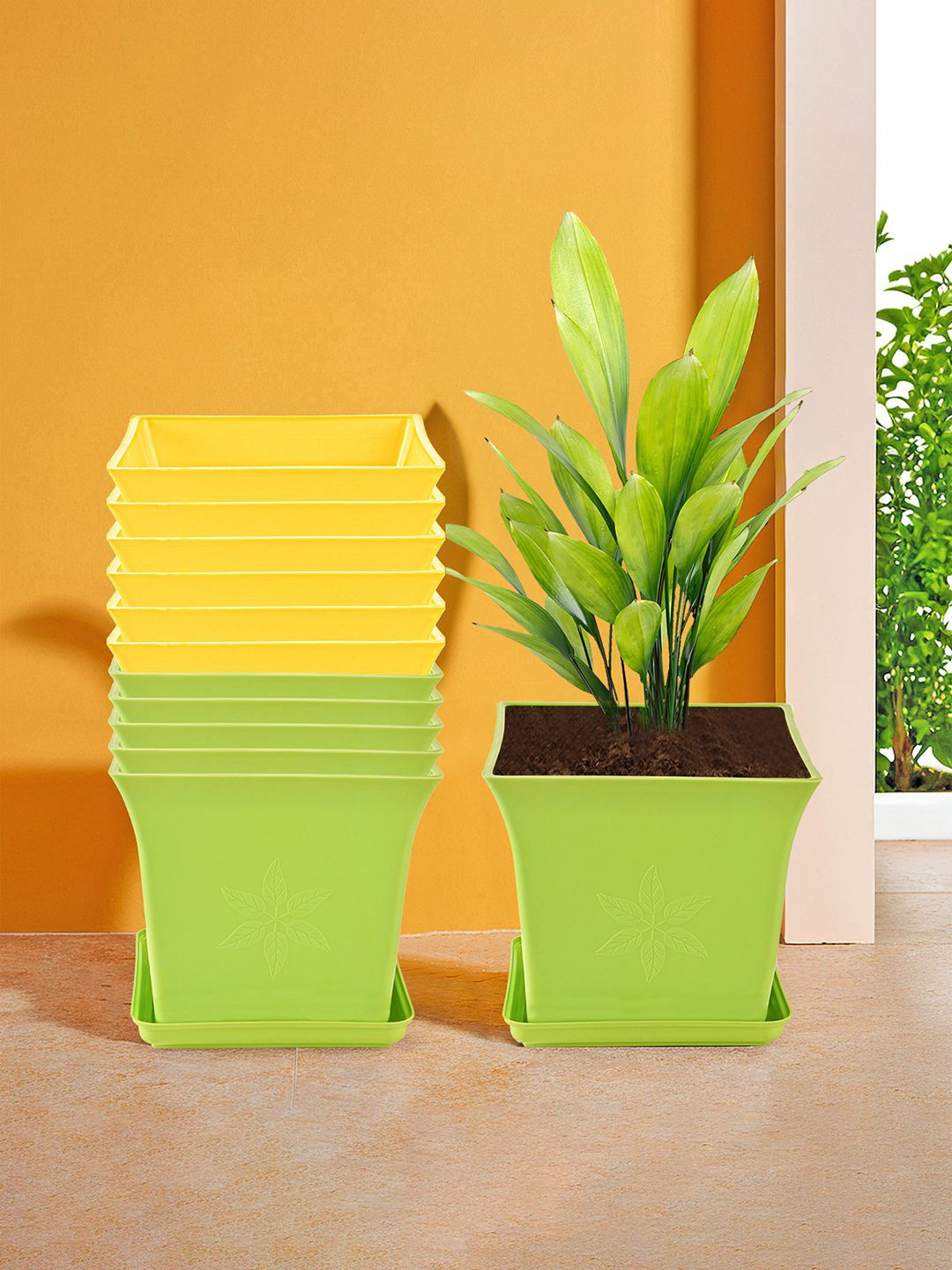 

Kuber Industries 12 Pieces Green Premium Flower Pots for Garden with Bottom Plates