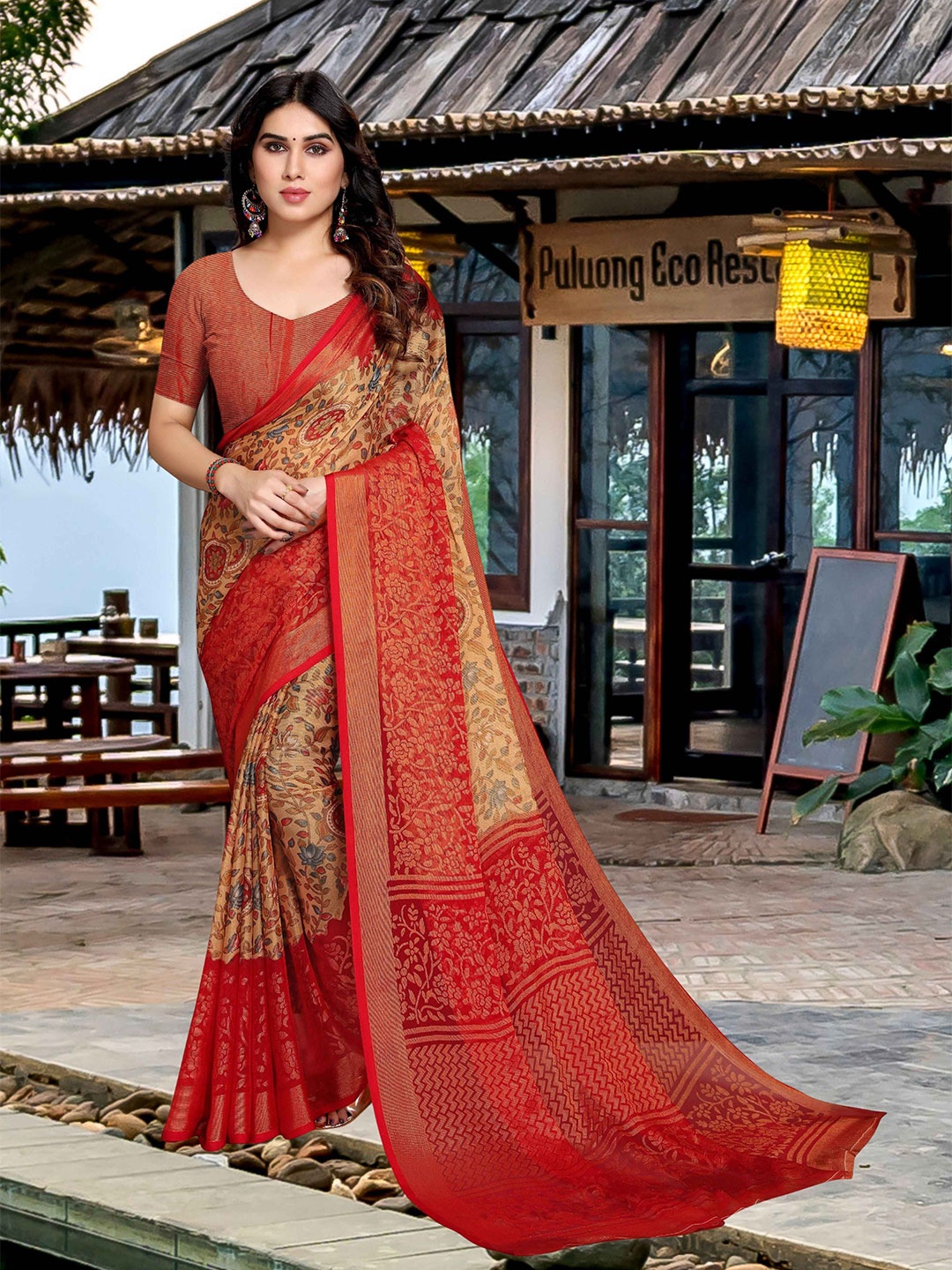 

EMV Pure Chiffon Saree, Orange
