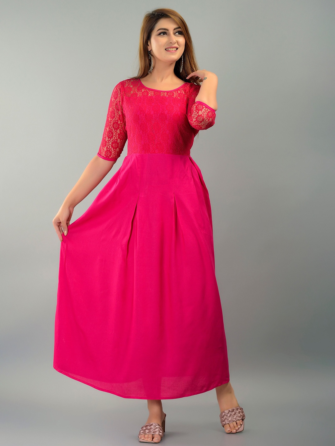 

VYMO Fit & Flare Maxi Dress, Pink