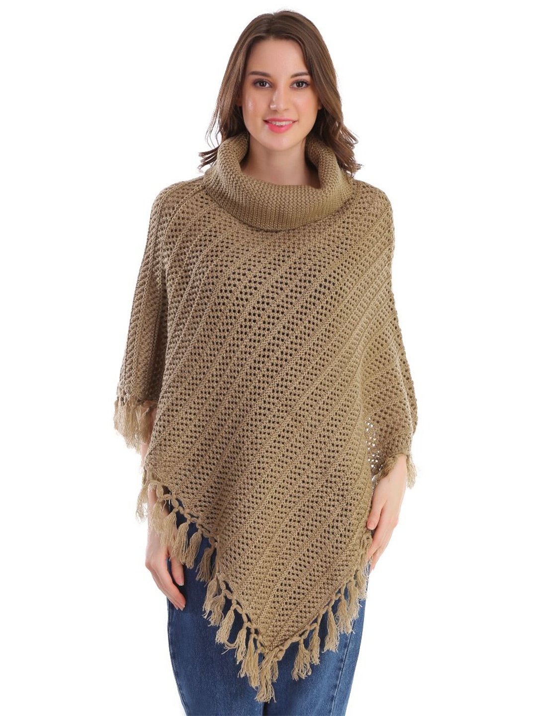 

JoE Hazel Women High Neck Poncho, Beige