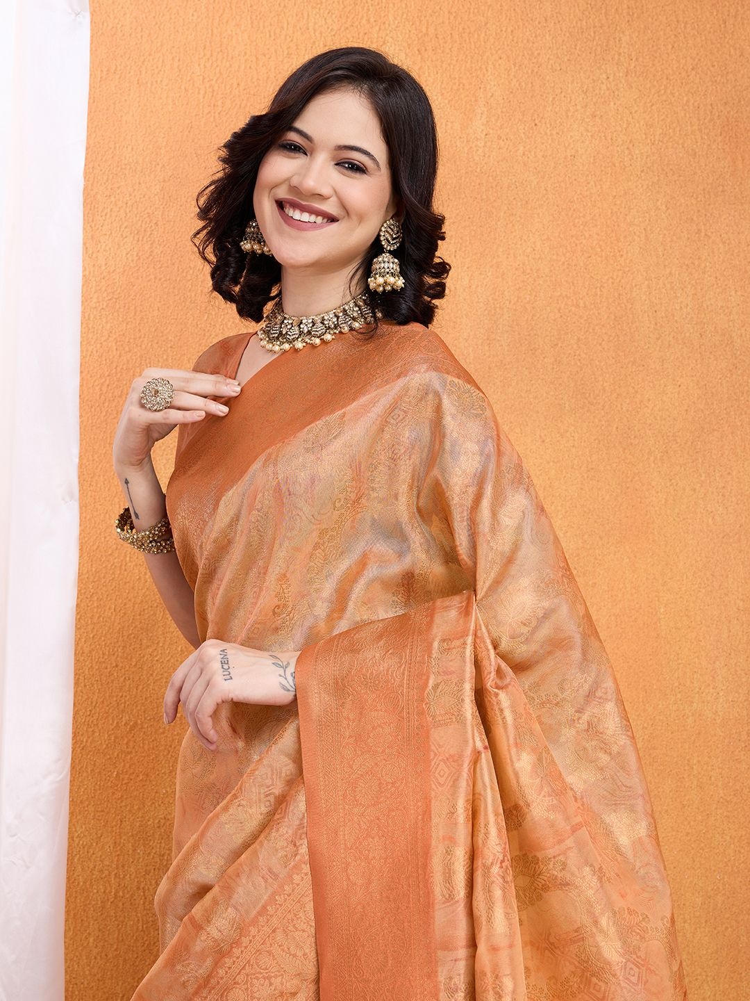 

Mitera Woven Design Banarasi Saree, Peach