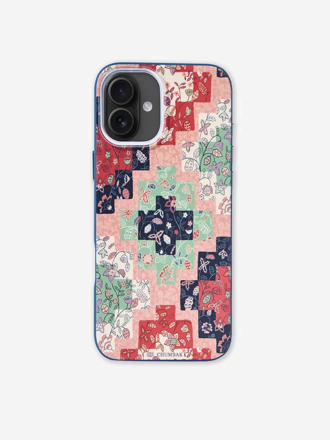 

Chumbak Phone Case Cover For Iphone 16 Plus Batik Patchprint, Blue