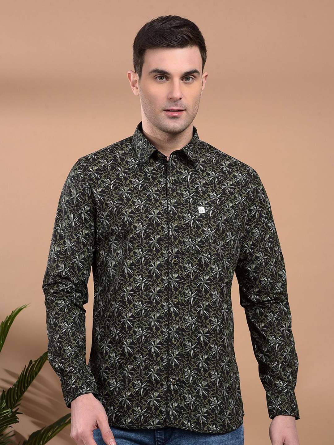 

Canary London Men Smart Slim Fit Spread Collar Floral Printed Cotton Casual Shirt, Black