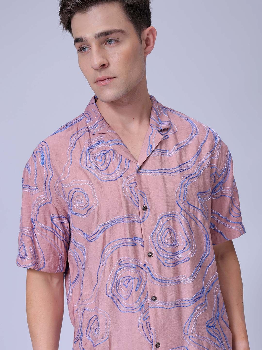 

The Indian Garage Co Men Relaxed Fit Embroidery Resortwear Shirt, Peach