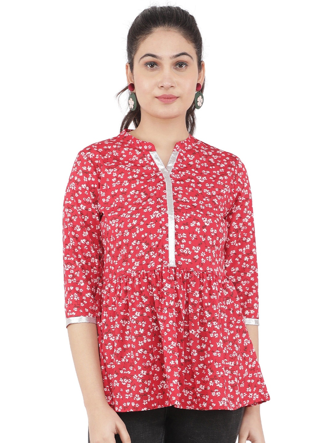 

CULPI Women Floral Printed Peplum Top, Red