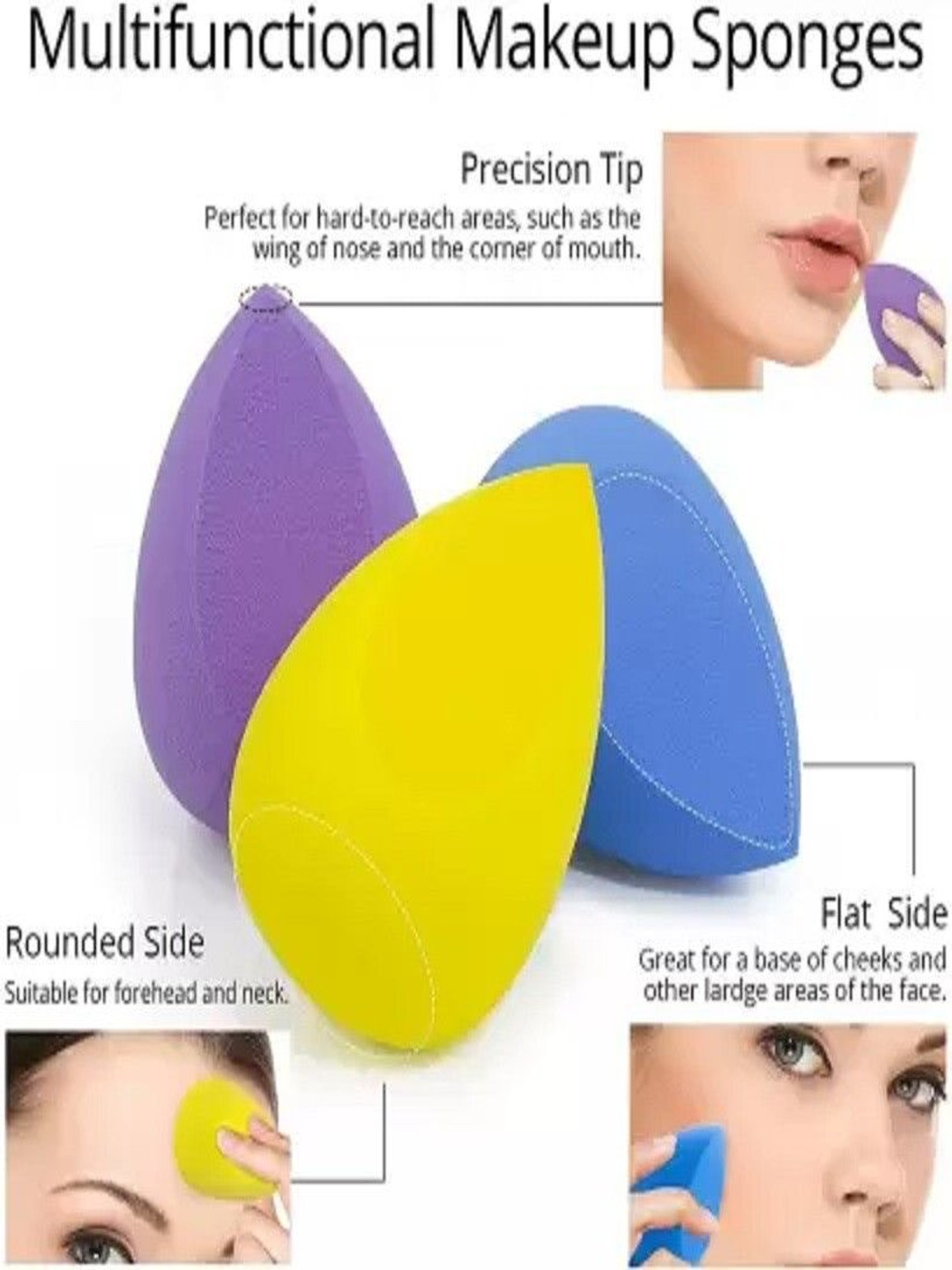 

Lenon Set Of 5 Long Lasting Foundation Brush & Makeup Puffs- Purple- Yellow- Blue- Brown