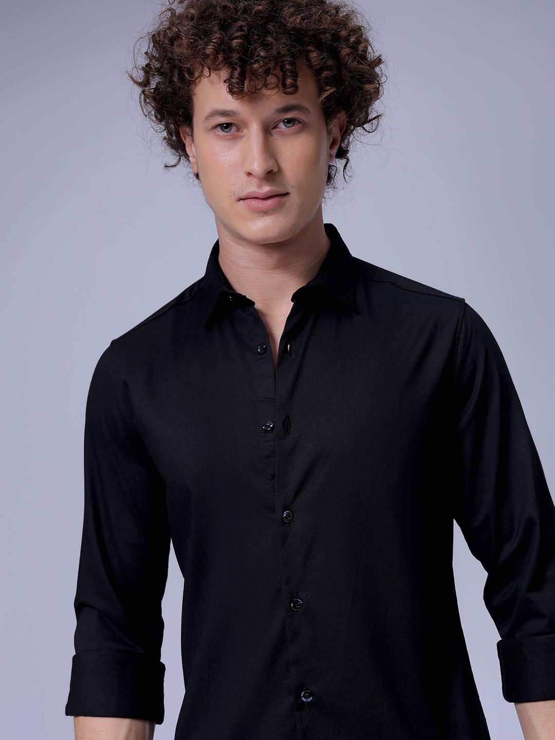 

The Indian Garage Co Men Slim Fit Spread Collar Solid Casual Shirt, Black
