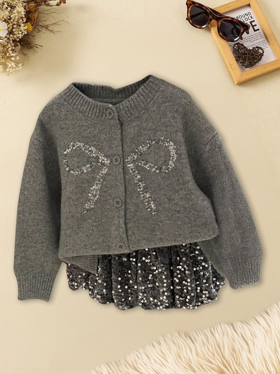 

FOREVER FRIDAY Girls Embroidered Cardigan, Grey