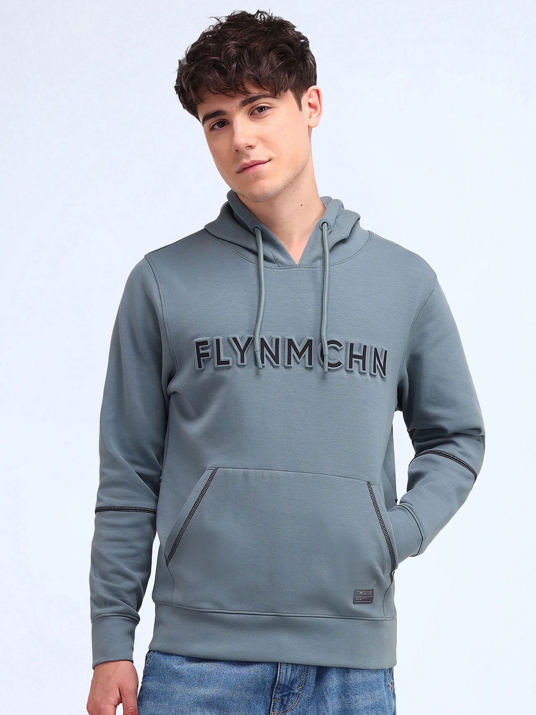 

Flying Machine Men Printed Hooded Sweatshirt, Blue