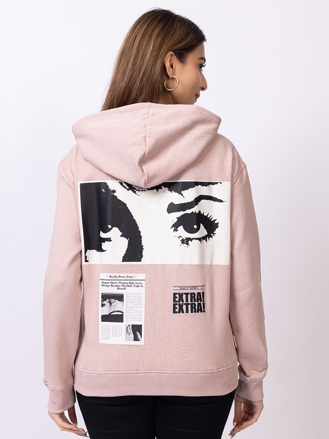 

Club York Women Graphic Printed Hooded Front-Open Sweatshirt, Pink