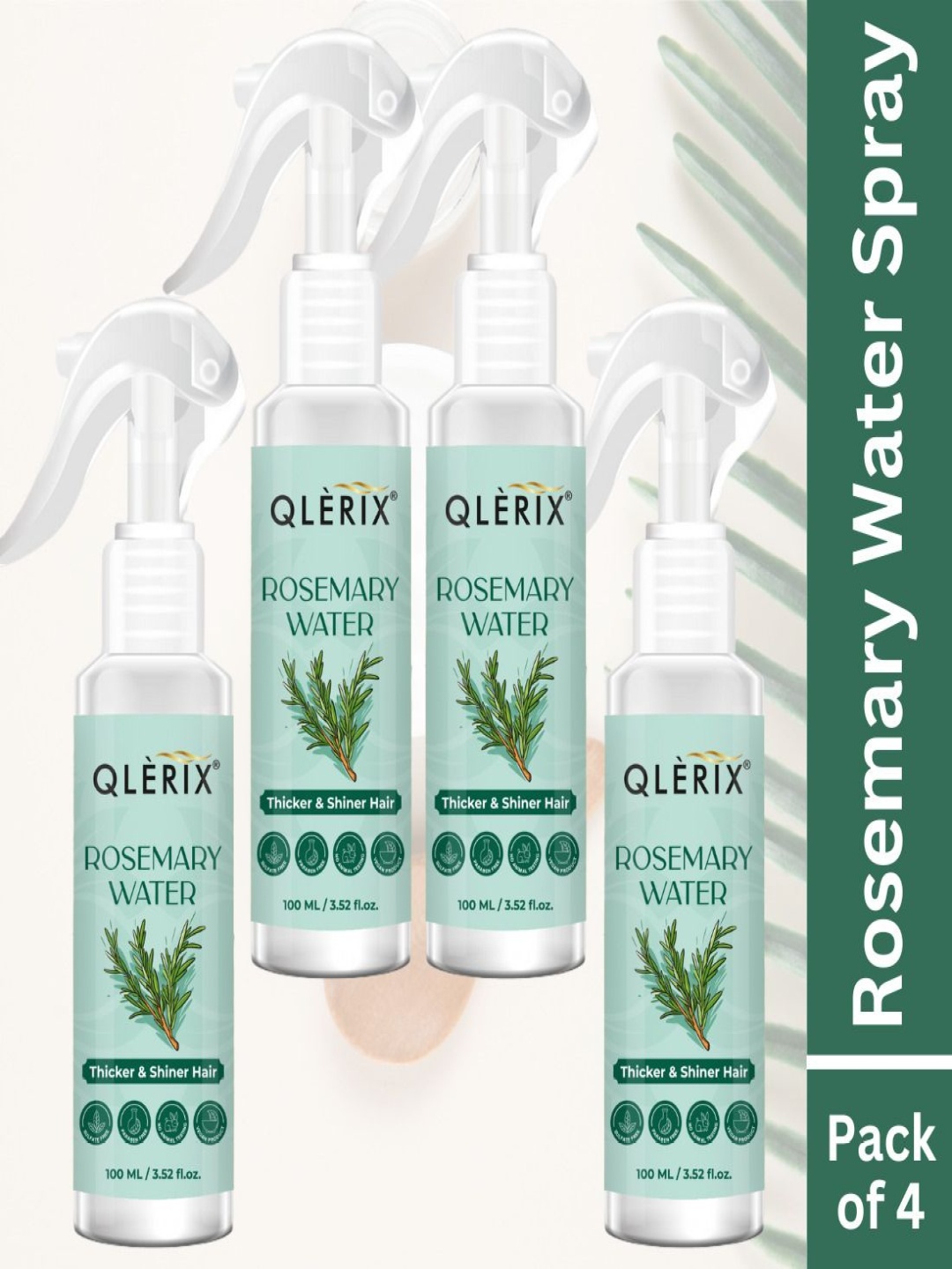 

QLERIX Set Of 4 Rosemary Water For Thicker & Shiner Hair - 100ml Each, Green