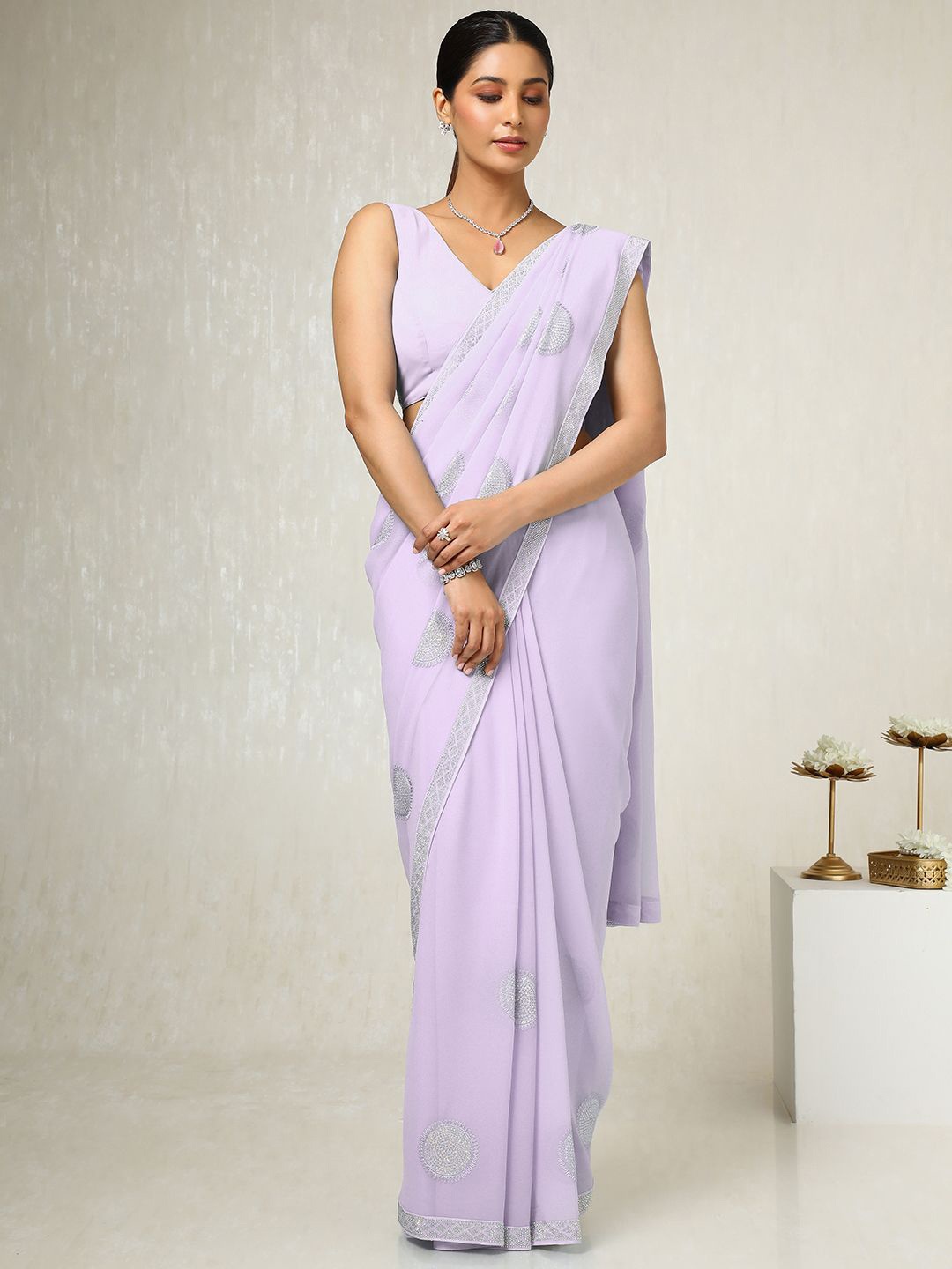 

Soch Embellished Beads and Stones Poly Georgette Saree, Purple