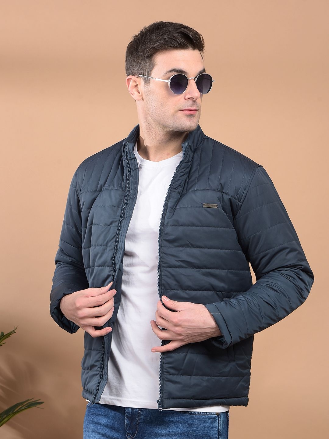 

Canary London Men Mock Collar Solid Casual Lightweight Padded Jacket, Teal