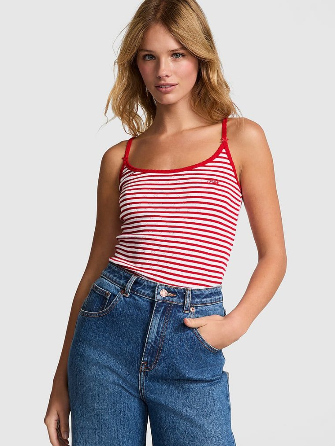 

Victoria's Secret PINK Women Striped Pure Cotton Tank Top, Red