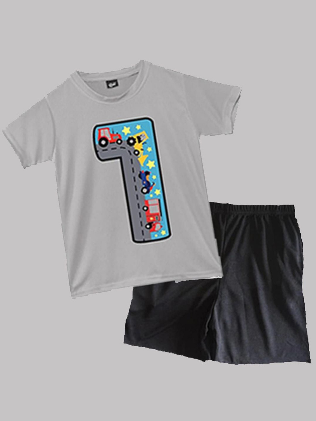 

RISH Unisex Kids Printed Round Neck T-Shirt With Shorts, Grey