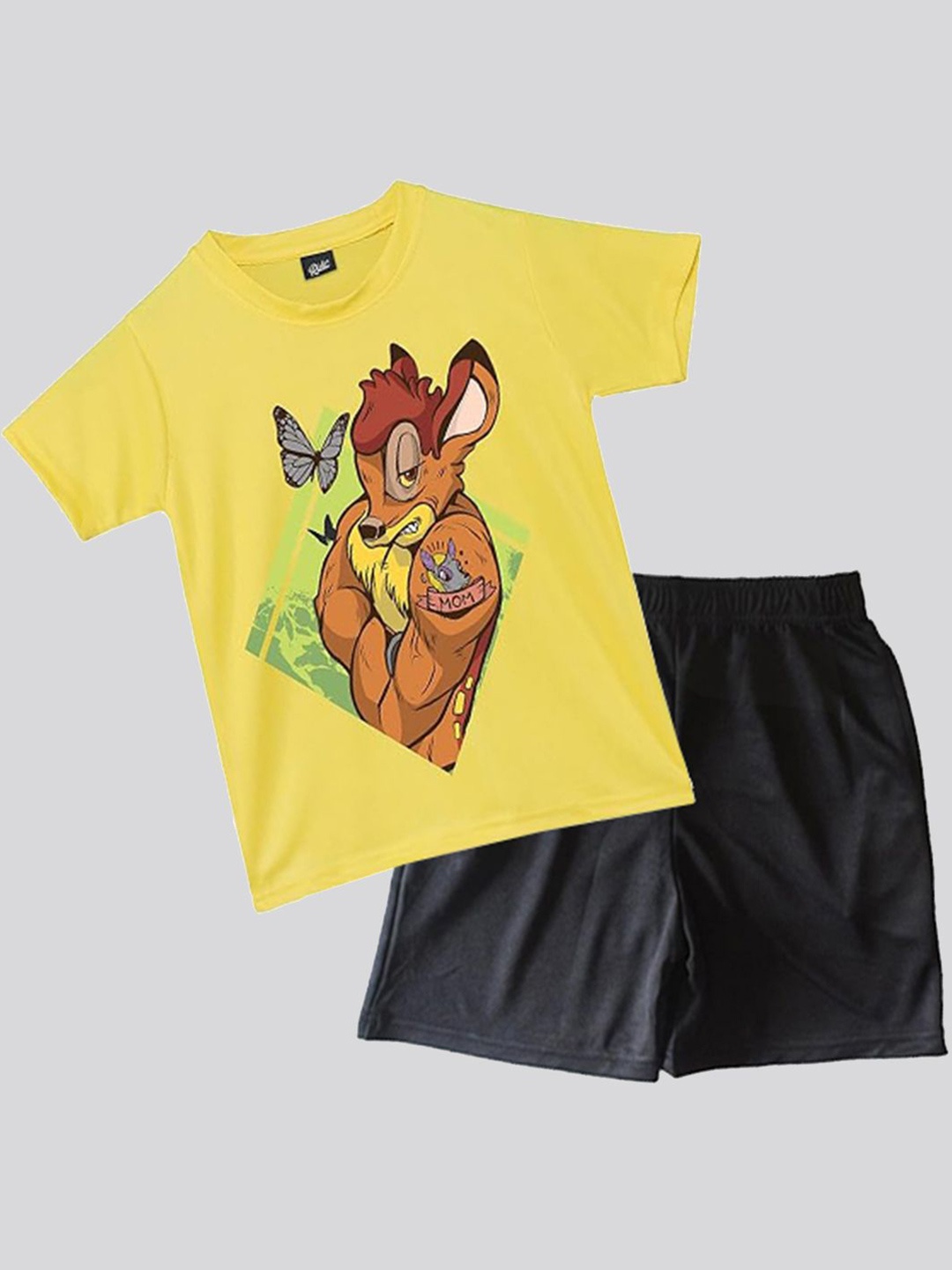 

RISH Kids Printed Round Neck Relaxed Fit T-Shirt With Shorts, Yellow