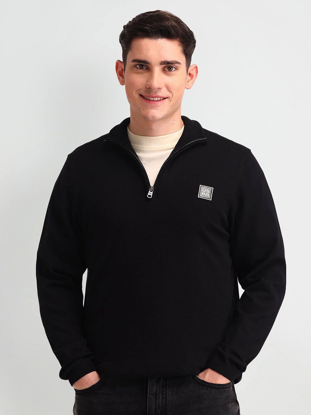 

U.S. Polo Assn. Denim Co. Men Mock Collar Cotton Pullover, Black