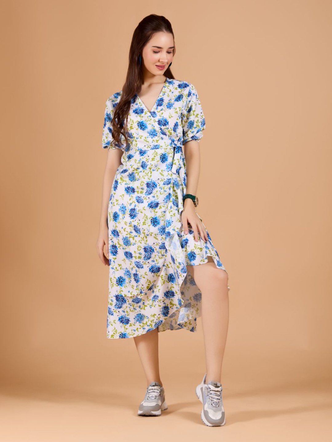 

DressBerry Women Floral Print Calf Length Wrap Dress, White
