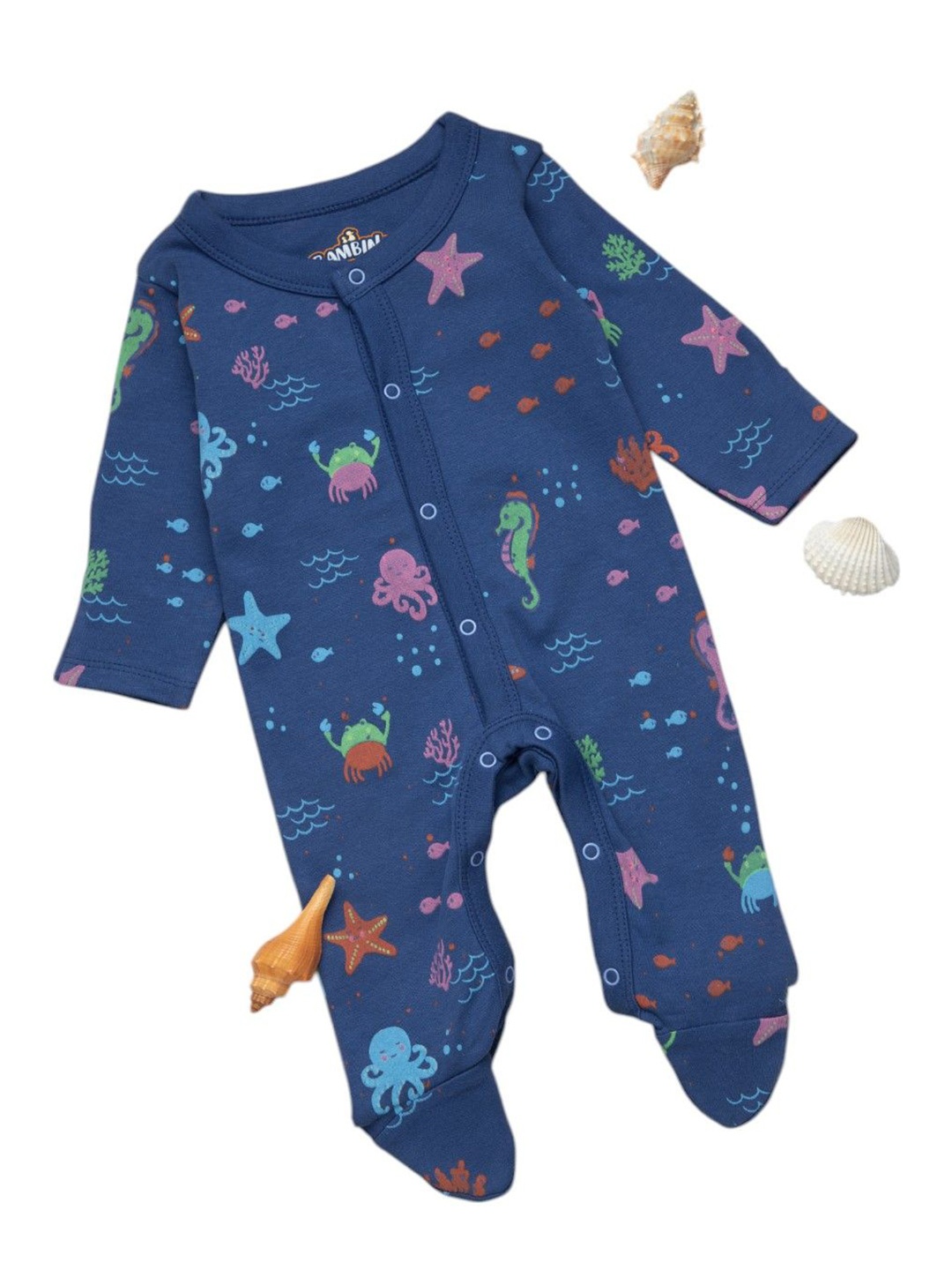 

BONTOTS Infants Boys Printed Cotton Sleepsuit, Navy blue