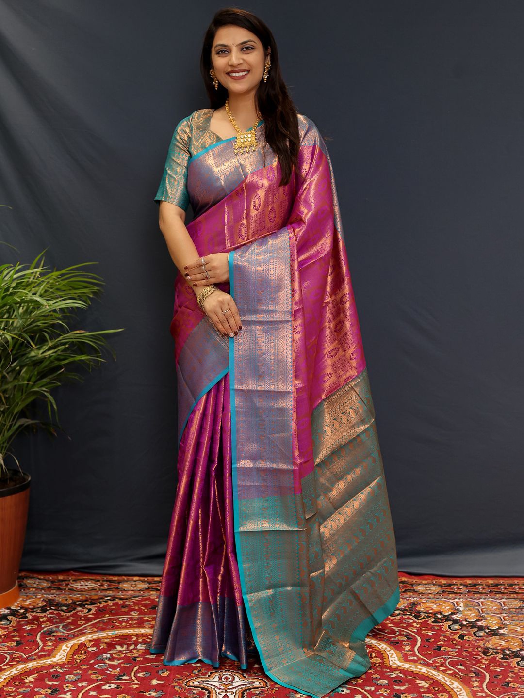 

WINKLECART Woven Design Zari Kanjeevaram Saree, Purple